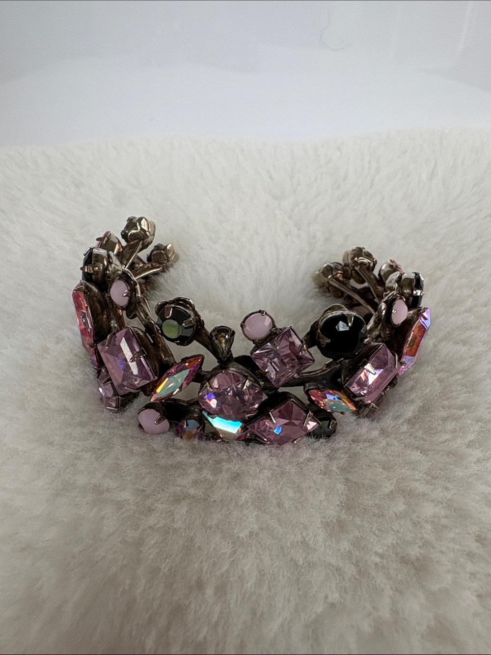 Vintage Sorrelli Pink and Black Crystal Cuff Bracelet